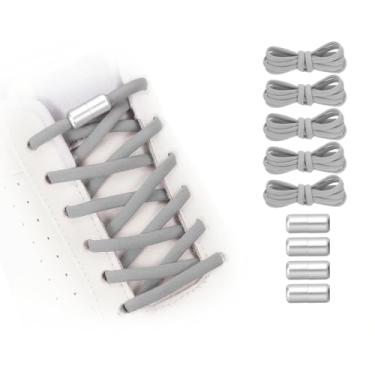 Imagem de YELARXI Cadarços elásticos sem laço de substituição, 99 cm com 4 travas de metal para adultos, tênis de lona (5 peças, cinza), Cinza, 39 inch