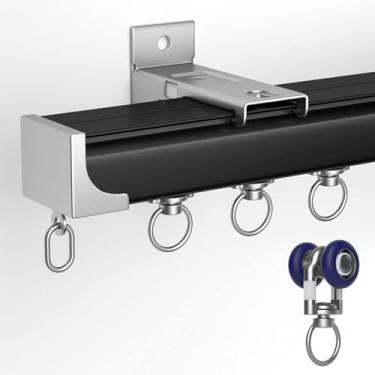 Imagem de Trilho De Cortina Preto Para Garagem/Sala De Estar/Sala De Aula, Hospital/Quarto Sistema De Trilho Divisor De Sala Slidig Com Ganchos De Rolo Ad Ed Cap, Conectores Icludig, Wall Mount, 14m/46ft