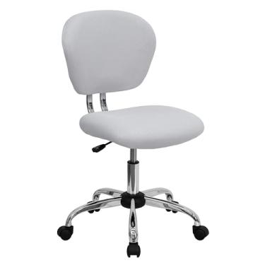 Imagem de Flash Furniture Cadeira de escritório giratória acolchoada de malha branca com base cromada