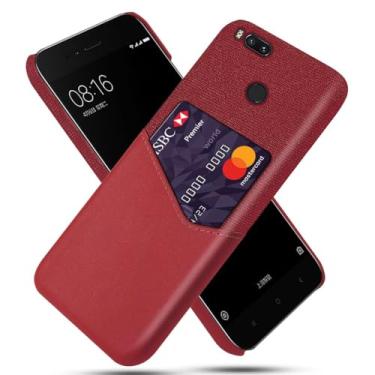 Imagem de Capa para Xiaomi Mi A1,Tela e tampa de couro PU,Antideslizante,360°cobertura completa à prova de choque com 1 slot de cartão atrás,Prevenção de queda-Red