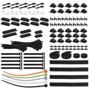 Imagem de Kit organizador de gerenciamento de cabos 319 peças, organizador de cabos de mesa, 98 prendedores de cabos adesivos, 17 tiras de cabo reutilizáveis, 4 divisórias de manga de cabo e 200 abraçadeiras de