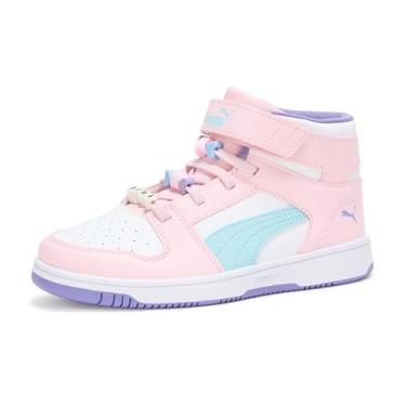 Imagem de PUMA Tênis unissex infantil Rebound Layup Mid Hook and Loop, Ss25 branco-whisp of pink-light Aqua Ss25, 11 Little Kid