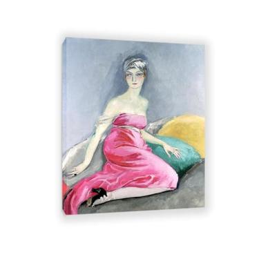 Imagem de Pintura famosa impressão em tela O vestido rosa Eve Francis arte pintura a óleo pôster imagem retrato fauvista decoração de casa para sala de estar escritório 50 x 40 cm (20 x 16 polegadas) emoldurado