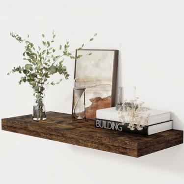 Imagem de Prateleiras flutuantes de 76 cm de comprimento, prateleira flutuante de 30 polegadas de profundidade para livros, prateleiras de armazenamento de madeira rústica 76 x 30 cm para armazenamento e