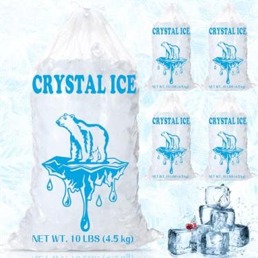 Imagem de Fuyoooo Pacote com 200 sacos de plástico para cubos de gelo com cordão, 4,5 kg, 2 mm de espessura, plástico resistente, reutilizável, portátil, sacos transparentes para guardar peças de acampamento