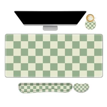 Imagem de NXZGO Conjunto grande de mouse pad para jogos, tapete de mesa ergonômico 4 em 1 com descanso de pulso de espuma de memória, mousepad de jogo estendido, tapete de mesa antiderrapante fosco fácil de