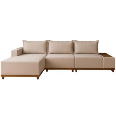 Imagem de Sofá Living Suiça 6 Lugares com Chaise 288cm Tecido Linho Lufer Cor Bege