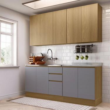 Imagem de Cozinha Compacta 4 Pçs Tampo 200cm Slim Luciane Móveis Freijó/freijó Brasil/cinza Puro