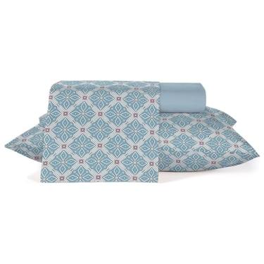 Imagem de Jogo de Cama Casal 3 Peças Teka Crystal 100% Algodão 120 Fios Estampa Retro Blue