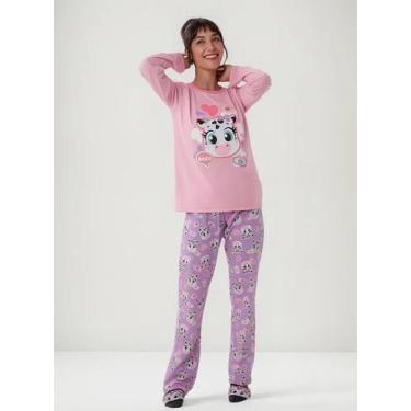 Imagem de Pijama Manga Longa Puket Algodão Feminino Vaca Patches Lilas Lavanda P
