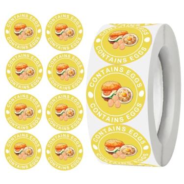 Imagem de 500 peças contêm adesivos de ovo de 2,5 cm adesivos de aviso de alergênicos de porca alergênicos de ovo de árvore redonda alergias rotativas de alimentos alérgicos a ovos para embalagem de alimentos