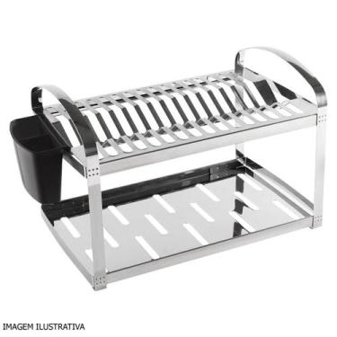 Imagem de Escorredor Supremo Brinox para 16 Pratos em Aço Inox, Inox e Preto