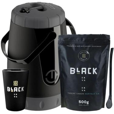 Imagem de Kit Tereré Black Erva Garrafa Lisa Cuia E Erva Hortelã Ice