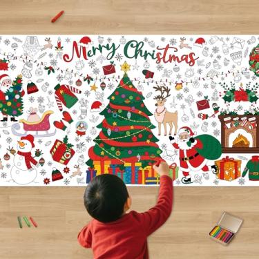 Imagem de VOGUSON Cartaz de colorir gigante/toalha de mesa - artesanato de Natal para crianças - 76 x 182 cm banner de colorir papel jumbo presentes para crianças atividades brinquedos festa sala de aula