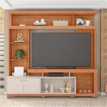 Imagem de Home Estante Rio 210cm TV até 65 com Prateleiras MDP/HDF Freijó/OffWhi