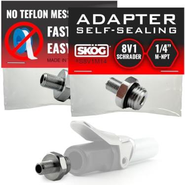 Imagem de SKÖG Adaptador de enchimento de pneu autovedante (pacote com 2) – 1/10.2 cm NPT macho para válvula Schrader, anel de vedação livre de vazamento, sem necessidade de fita