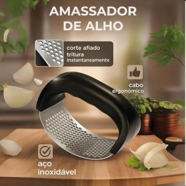 Imagem de Triturador Alho Manual Amassador De Alho Inox utensílio prático e conf