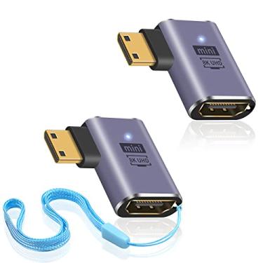 Imagem de Duttek Adaptador HDMI para Mini HDMI de 90 graus (48Gbps, 8K @60Hz, 4K @144Hz) Adaptador Mini HDMI macho para HDMI fêmea para DSLR, filmadora, Raspberry Pi Zero W, laptop, tablet, HDTV, projetor