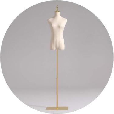 Imagem de Manequim Feminino Corpo Torso Vestido Forma Branco Fashion Tailors Manequim Altura Ajustável Com Braço Com Suporte Dourado Pinável Para Exibição De Roupas, 3 Estilos, Gold-c, M