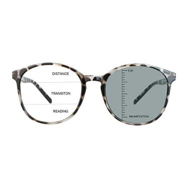 Imagem de LAMBBAA Óculos de sol vintage redondos progressivos multifocais presbiópicos, cinza fotocrômico para homens e mulheres leitoras, Leopardo, +0.00/+1.00