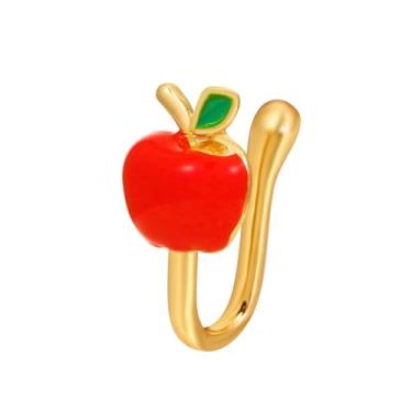 Imagem de Anel de nariz falso de maçã esmaltado vermelho em forma de U para mulheres e homens, fofos, frutas, folhas verdes, clipe de argola pequena, argola dobrável, falsa, septo, nariz, pulseira, moda, sem