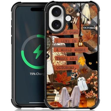 Imagem de HCTYKHVTYS Capa para 17, projetada com uma capa preta resistente e durável, antiderrapante e resistente a quedas, abóbora de Halloween e quebra-cabeça fantasma.