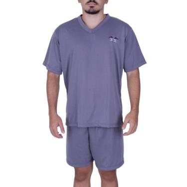 Imagem de Pijama Verão Camisa Manga Curta Gola V Short Adulto Masculino Curto Da