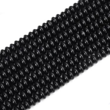 Imagem de HAAMIIQII Contas Rondelle de pedra obsidiana preta natural de 2 x 4 mm, 150 peças de contas espaçadoras de pedra preciosa solta de disco de abaco para fabricação de joias, artesanato, cordão de 38 cm