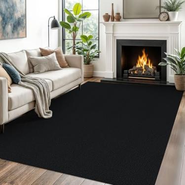 Imagem de EARTHALL Tapetes laváveis para sala de estar, antiderrapante, 1,8 x 1,8 m, tapete de sala de jantar, de algodão, de borracha, trançado, para sala de estar, quarto, sala de jantar, preto