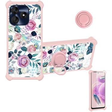 Imagem de jioeuinly Capa compatível com BLU G64L [com protetor de tela de vidro temperado][PC rígido + silicone macio][suporte para anel] [luz refletora colorida] IMDF-HUA3