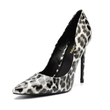 Imagem de HAOZHAOTOU Sapato masculino unissex de salto alto com bico fino, sapato de festa social, Estampa de leopardo, 12 Women/10.5 Men