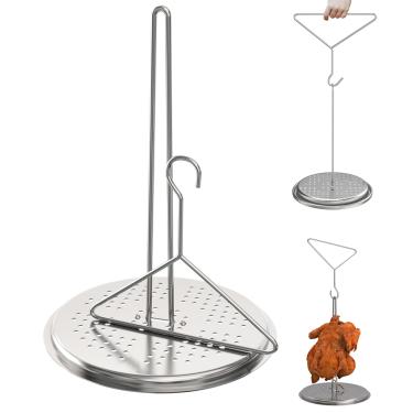 Imagem de WEBROIL Kit de suporte de fritadeira de peru para frigideira, cabide de aves para assar frango vertical, rack de fritura de aço inoxidável com gancho de elevação e base de suporte estável para