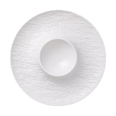 Imagem de Fenteer Prato de cerâmica com divisão para lanches, pires para, prato para servir batatas fritas e tigela, travessa para servir sushi em casa, Branco