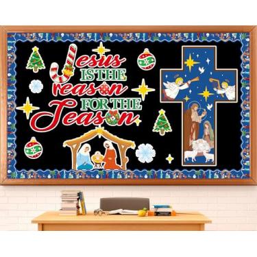 Imagem de Decorações de quadro de avisos cristãos Jesus é a razão da estação, recortes de sala de aula, Natal, presépio religioso, decorações de papel para Natal, férias, domingo, igreja, quadro-negro