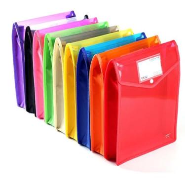 Imagem de Pastas de arquivo de plástico, A4 Popper Wallet Document Folder Pockets Envelopes Pasta de carteira à prova d 'água com armazenamento instantâneo para escritório escolar em casa " (9 peças)