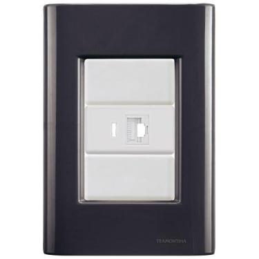 Imagem de Cj Tomada RJ45 RJ 45 Ethernet Giz Grafite Tramontina completo pronto -