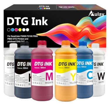 Imagem de Tinta DTG para impressoras SureColor F2000 F2100 P600 P800 DTG e todas as cabeças de impressão DX5 DX6 DTG Tinta de impressão direta na roupa e mais refil de impressão (500 ml x 6)