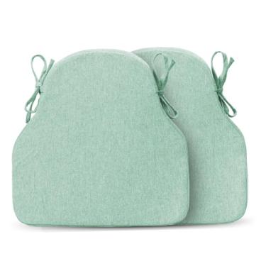 Imagem de Conjunto de 2 almofadas de cadeira de cozinha, almofadas de assento para cadeiras de jantar, fundo antiderrapante, em forma de U, laços, banquinho de bar de espuma de alta resiliência, casa de fazenda