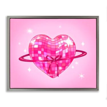 Imagem de Stupell Industries Disco Heart Planet Rings Gray Framed Floater Canvas Wall Art, design por Stephanie Sanchez, 17 x 21
