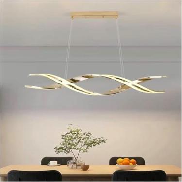 Imagem de WLHAZMWY Candeeiro pendente moderno decoração de casa luzes LED lâmpadas pendentes para sala de estar, lustres de sala de jantar, iluminação interna pendurada (branco quente, dourado 120 cm)