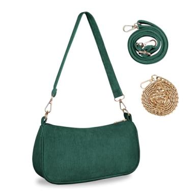 Imagem de FITDON Bolsa de ombro pequena para mulheres, bolsa de mão Hobo de veludo cotelê bolsa clutch bolsa de mão crescente bolsa de axila Y2k bolsas transversais, Verde, Retrô