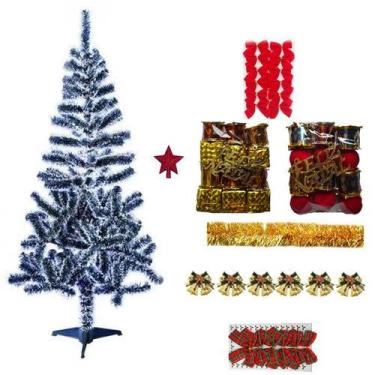 Imagem de Árvore De Natal Nevada 1,50m 220 Galhos Decorada Com 52 Itens Enfeites