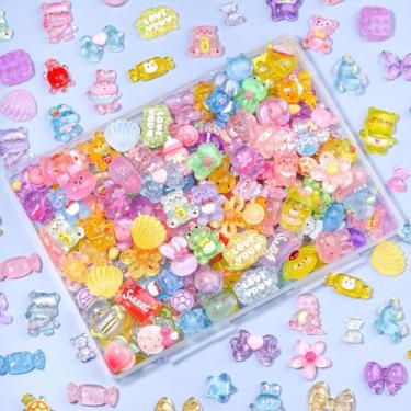 Imagem de Songxi 100 peças de pingentes de geleca fofos, mais de 50 estilos sortidos, mini kawaii flatback aleatório, enfeites de resina sucata, enfeites de acrílico decoden para capas de telefone DIY, grampos