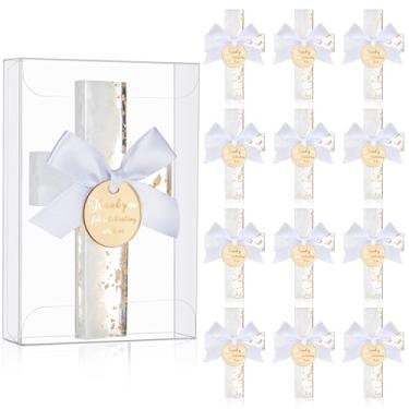 Imagem de Chunful 12 conjuntos de lembrancinhas de batismo de ímã de cruz epóxi para convidados de primeira comunhão com etiqueta para lembrança de chá de bebê (obrigado por comemorar conosco, cruz dourada com