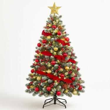 Imagem de Árvore de Natal Nevada 1,80m com 611 Galhos e Enfeites  Base de Metal 