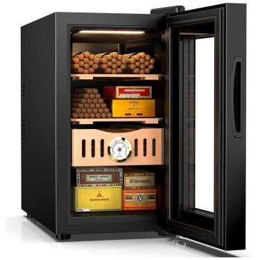 Imagem de Umidor Elétrico para Charutos 200 Unidades com Prateleiras, Higrômetro e Luz Led, 110 Volts, Mojgar, Preto