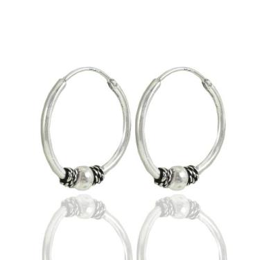 Imagem de Brinco Argola Bali Tribal  1,8 cm Bolinha Prata Legitima 925 - Lojas L