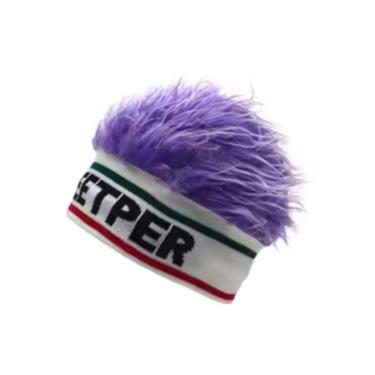 Imagem de Gorro De Malha Com Peruca De Cabelo Chapéu De Malha Elastic