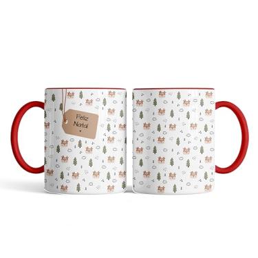 Imagem de Caneca xicara porcelana Natal rena arvore Feliz Natal 25EI (preto)