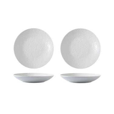 Imagem de Prato de serviço prato de sopa doméstico prato grande de cerâmica prato de comida ocidental de luxo prato de servir prato de salada pratos criativos (branco, 20 cm)